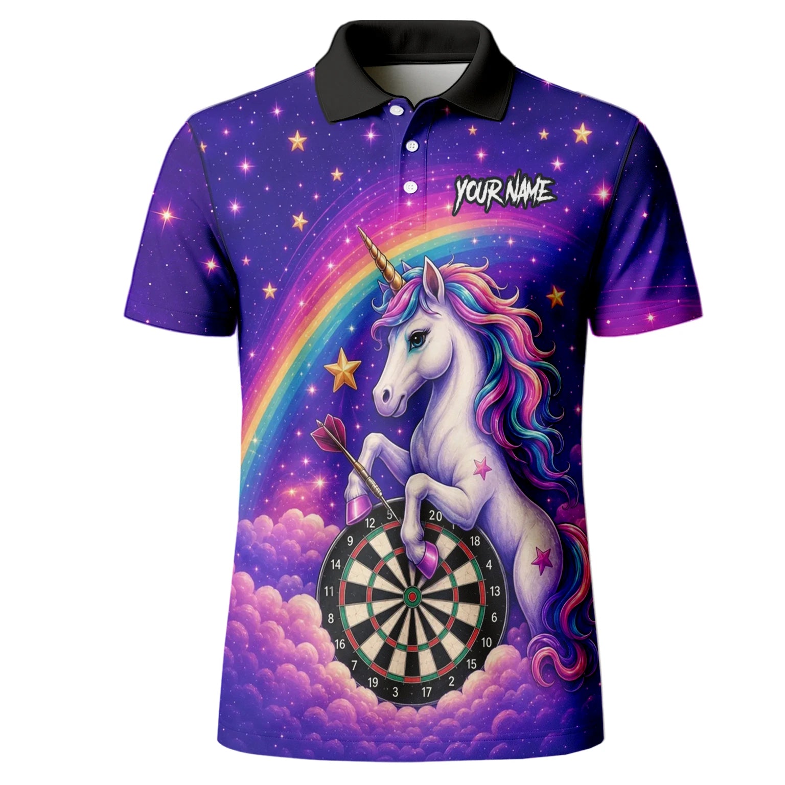 Personalisiertes Regenbogen-Einhorn Dart Poloshirt für Herren V221
