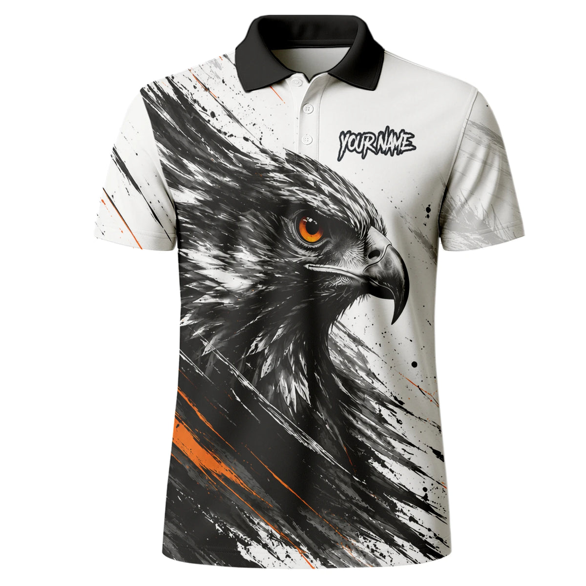 Personalisiertes Dartshirt mit weiß-schwarz-orangenem Adler für Herren V695