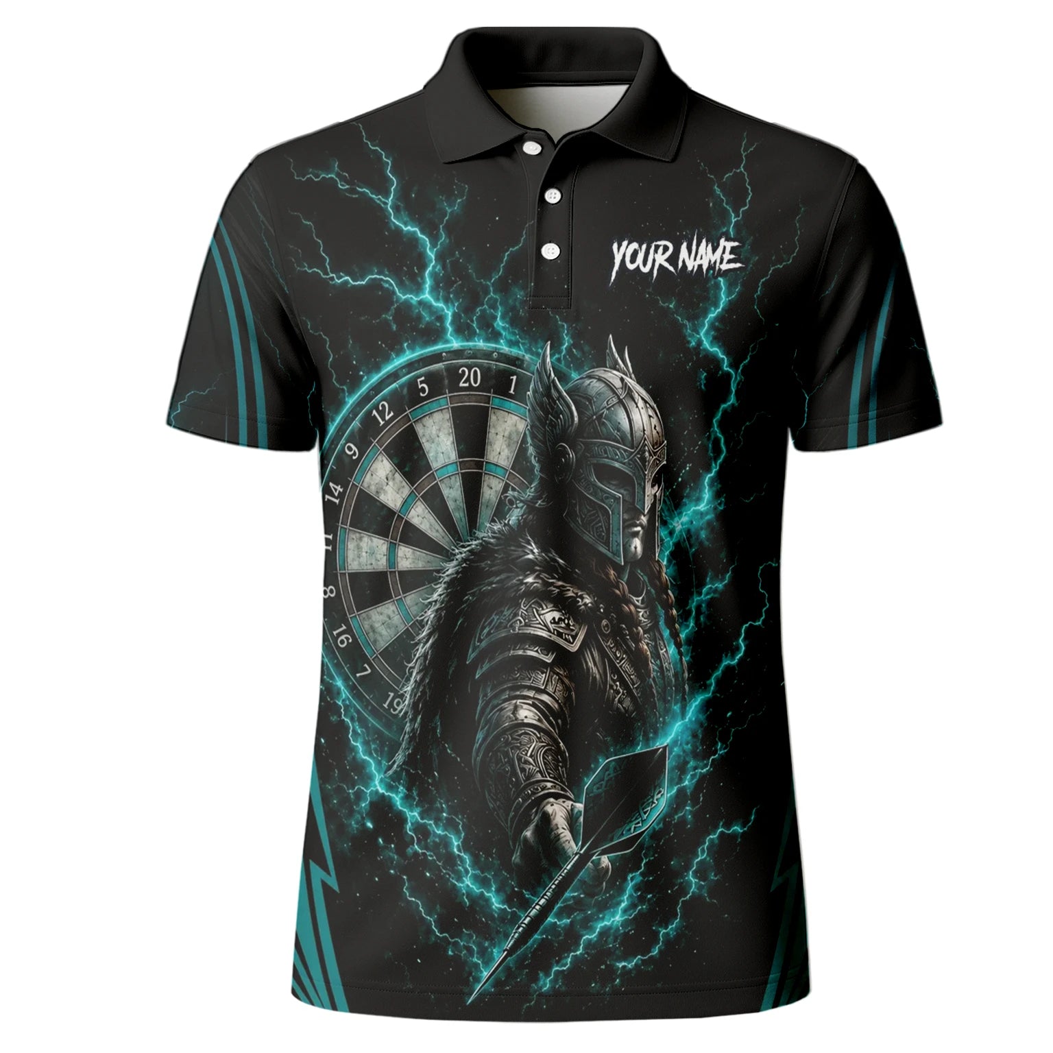 Personalisiertes Türkises Wikinger-Blitz Dart Poloshirt für Herren O328