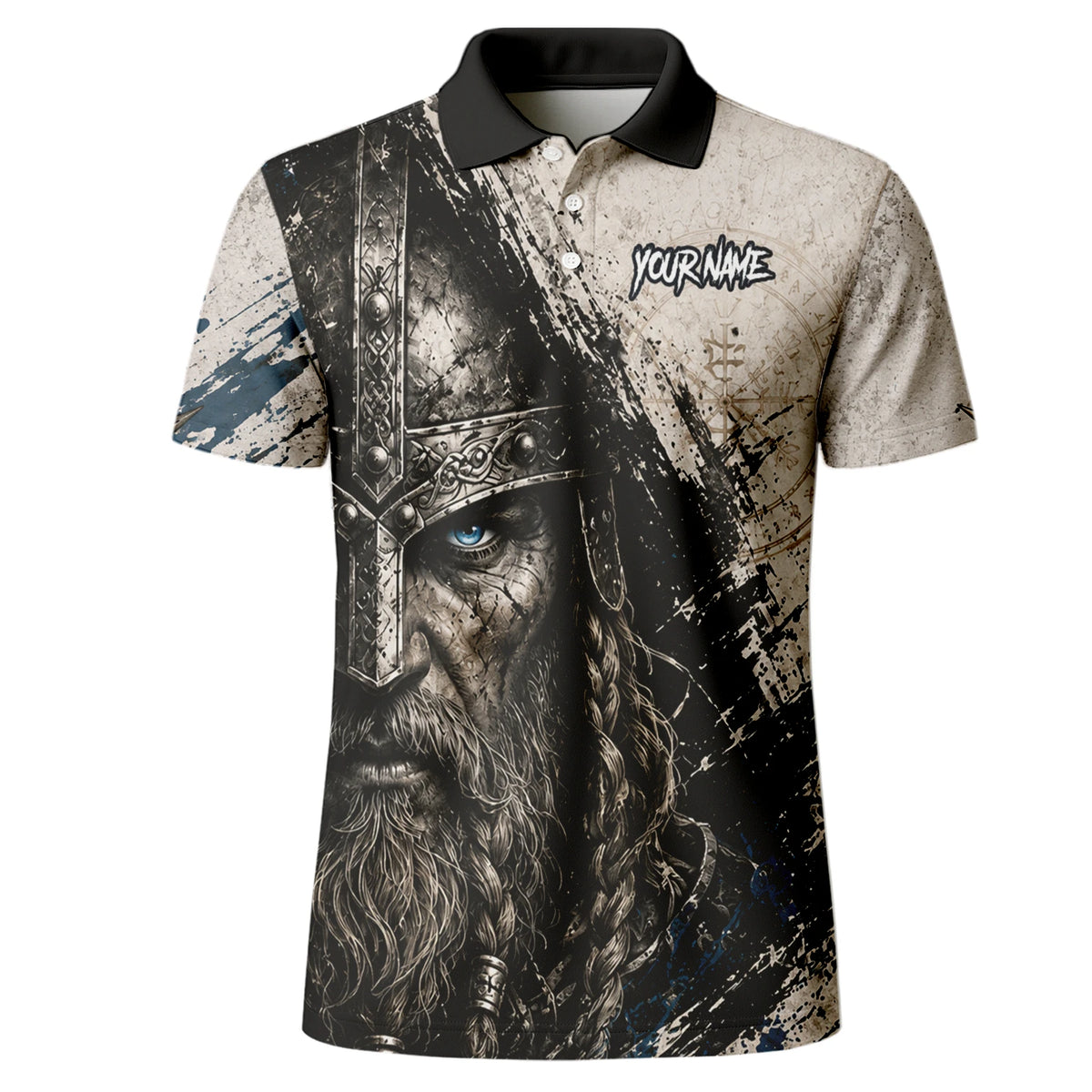 Personalisiertes Dartshirt mit weiß-schwarz-blauem Wikinger für Herren U843