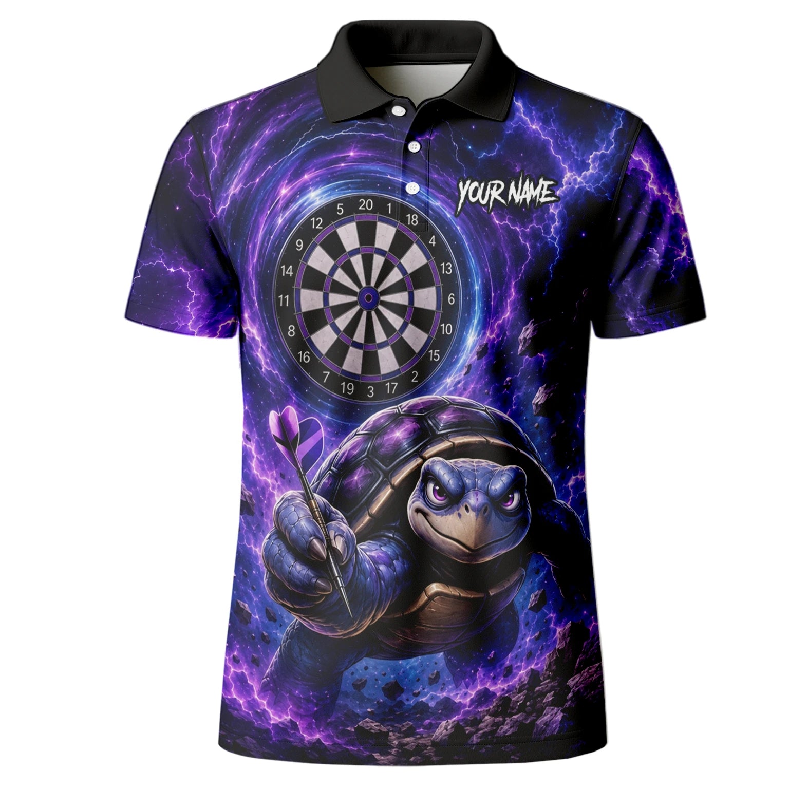Personalisiertes Lila-schwarzes Schildkröten-Dartshirt für Herren F796