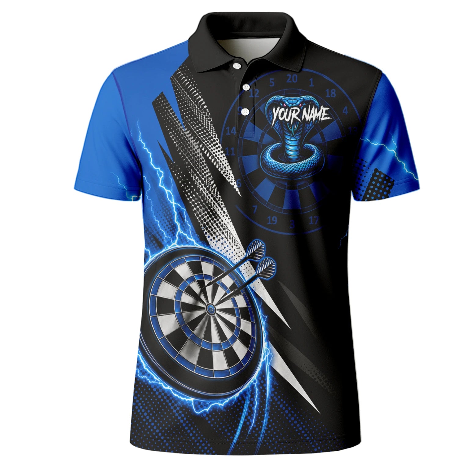 Personalisiertes Blaues Kobra-Blitz Dart Poloshirt für Herren S015