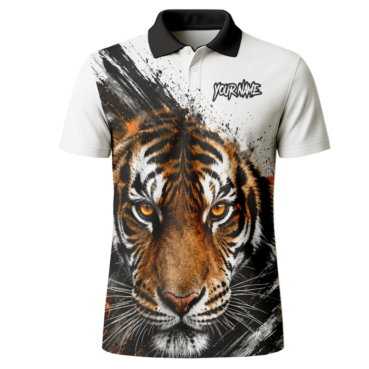 Personalisiertes Dartshirt mit weiß-schwarz-orangenem Tiger für Herren N832