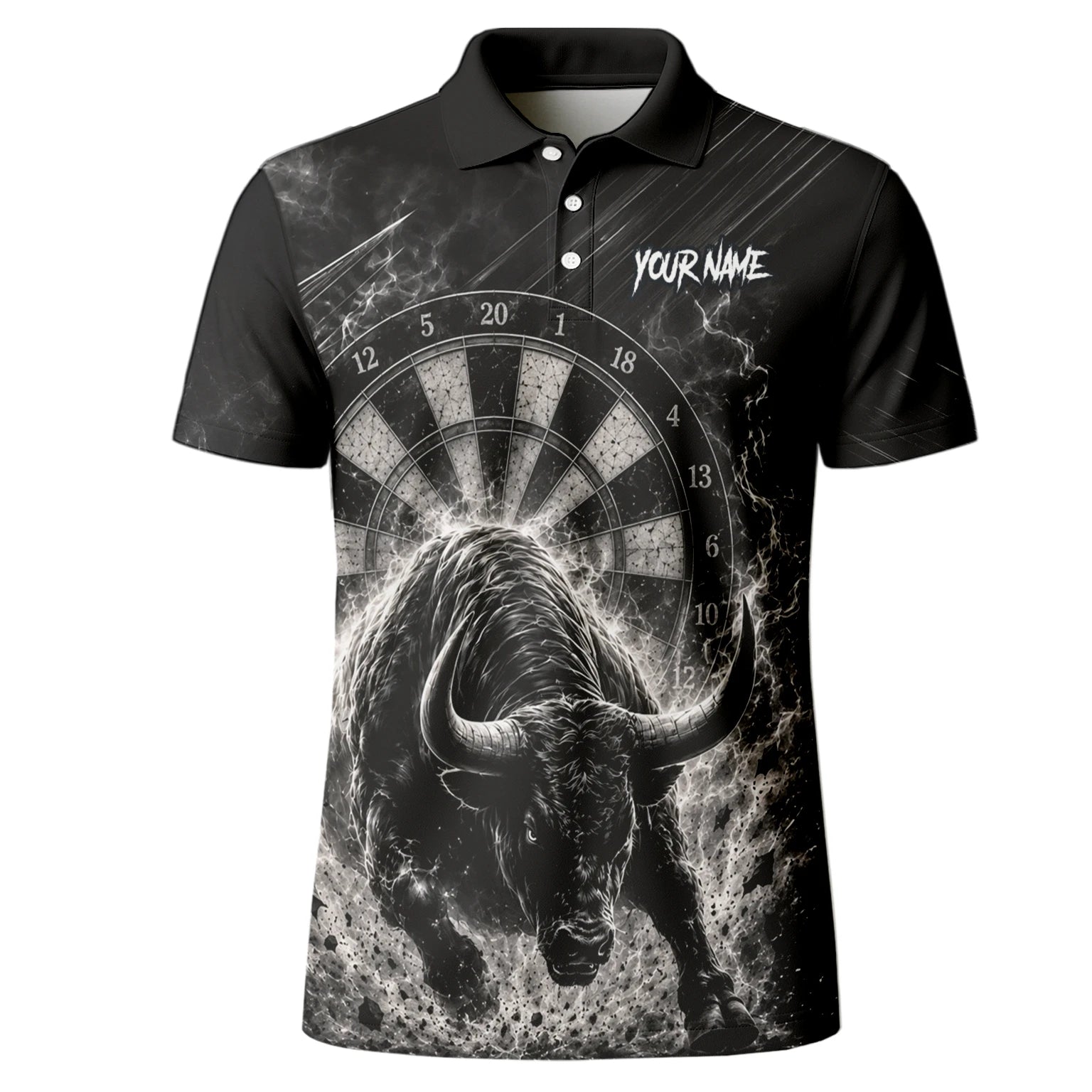 Personalisiertes Schwarz-weißes Stierkopf-Dartshirt für Herren V420