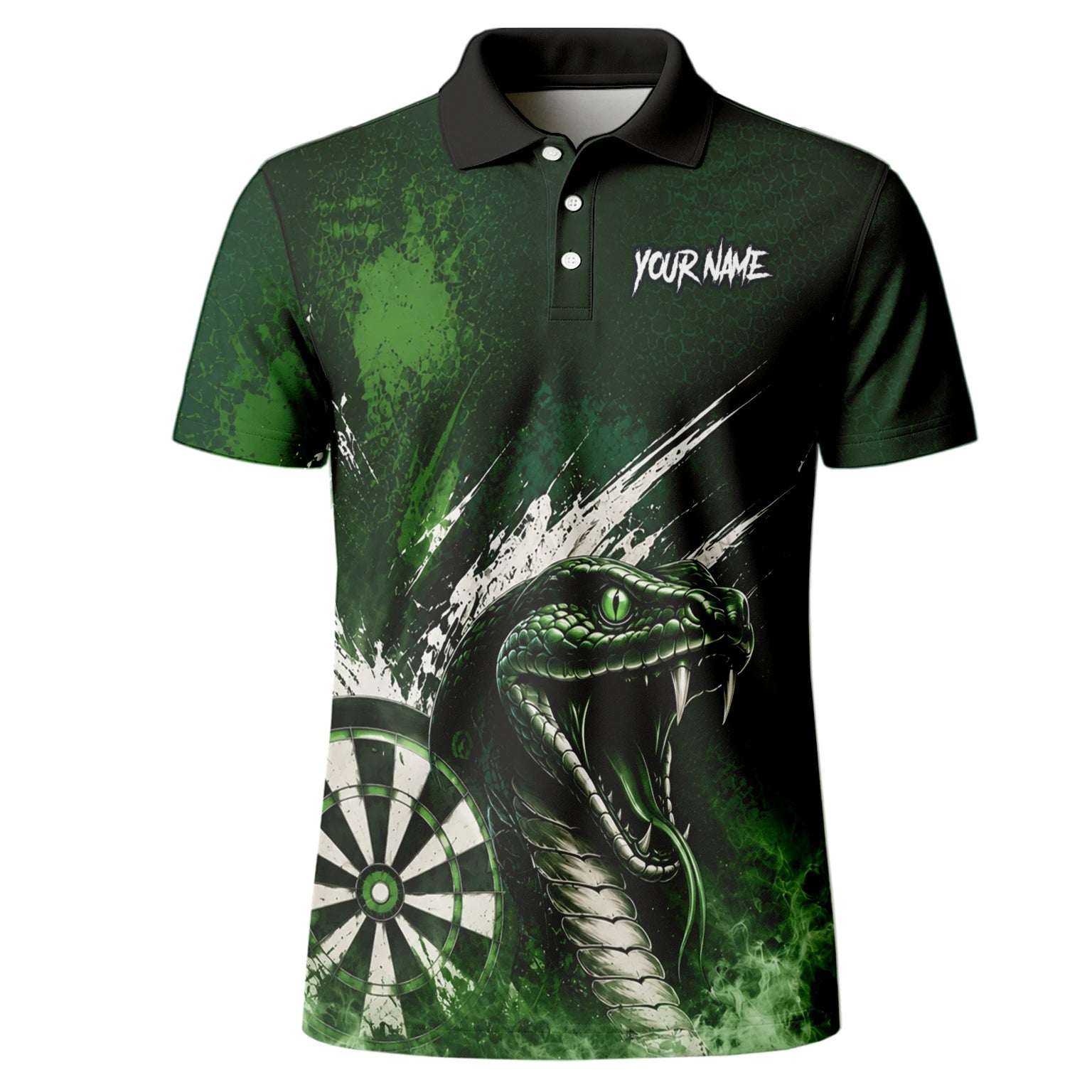 Personalisiertes Grün-schwarzes Kobra-Dartboard Dartshirt für Herren M244