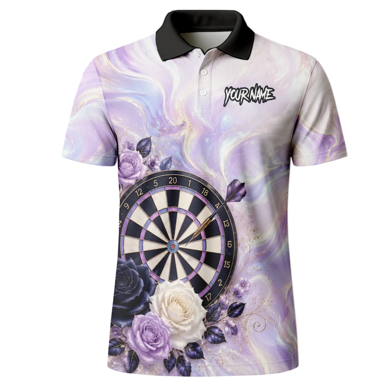 Personalisiertes Lila Marmor-Rosen Dart Poloshirt für Herren S206