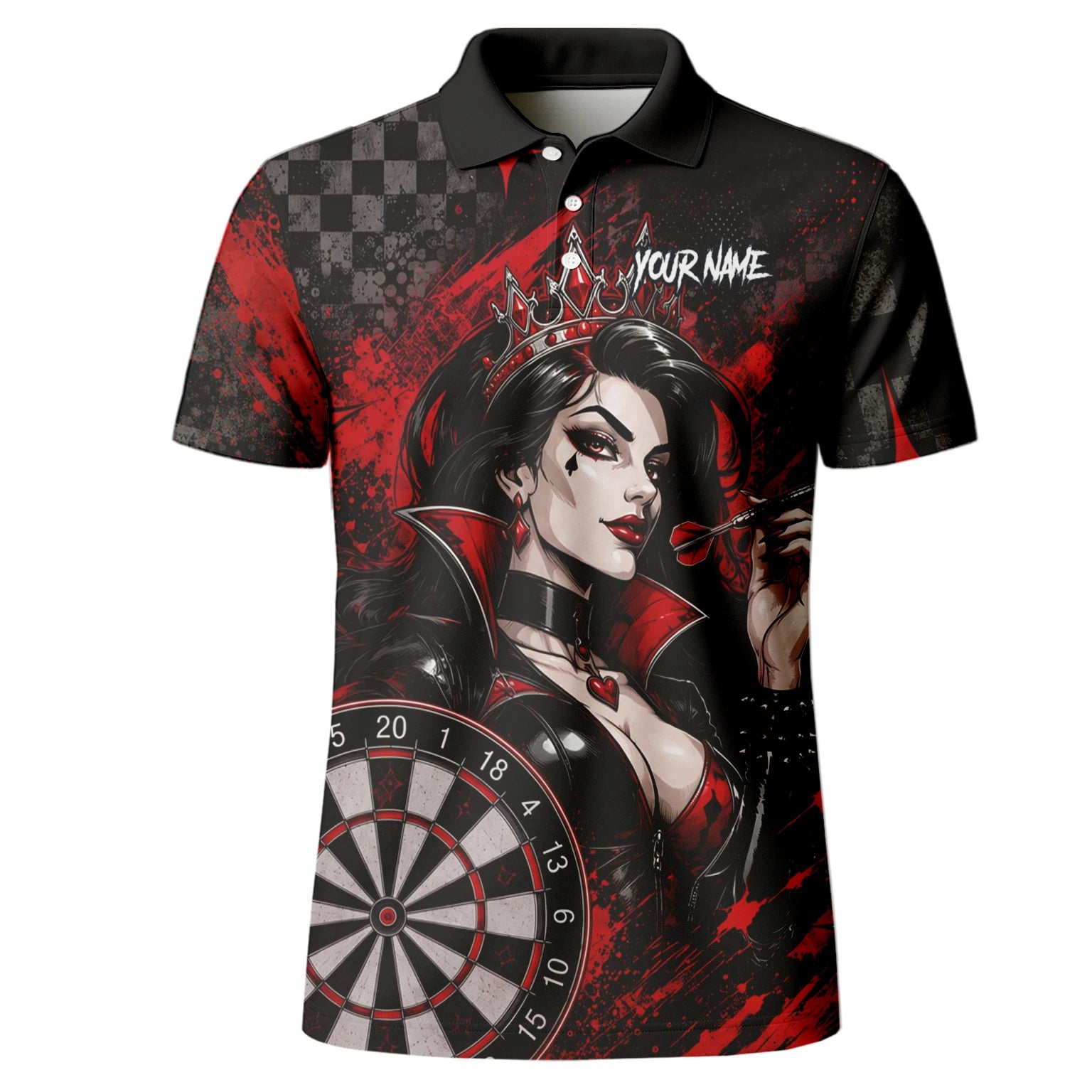 Personalisiertes Schwarz-rotes Herz-Dame-Dartshirt für Herren R803