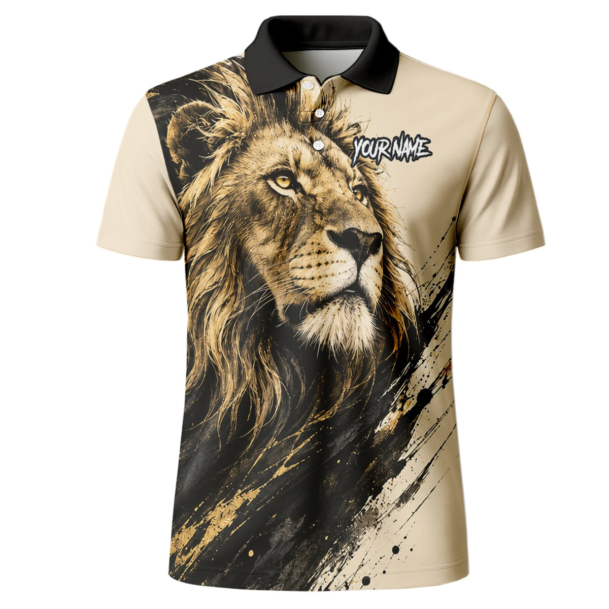 Personalisiertes Dartshirt mit creme-schwarz-goldenem Löwen für Herren Q209
