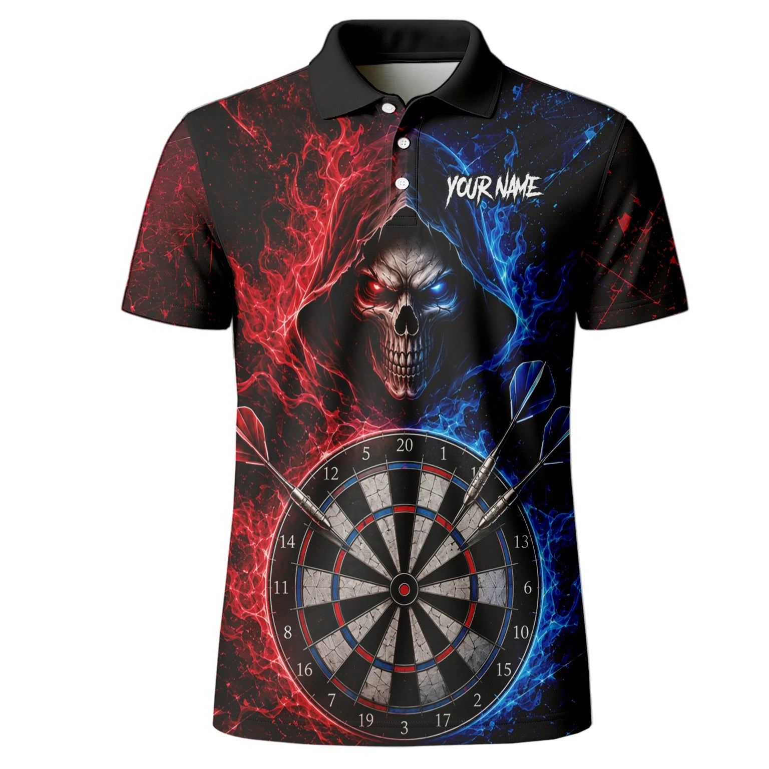 Personalisiertes Rot-blaues Totenkopf Dart Poloshirt für Herren L857
