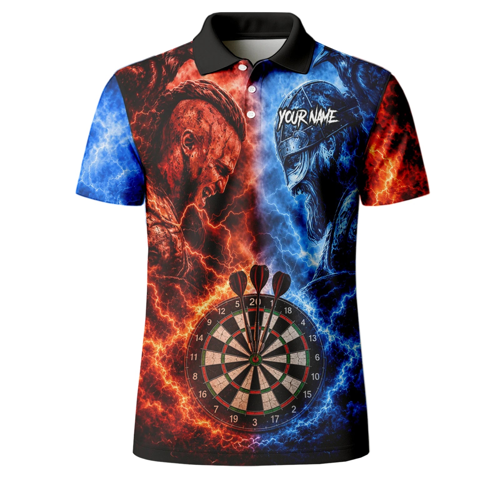 Personalisiertes Rot-blaues Wikinger-Dartshirt für Herren I920