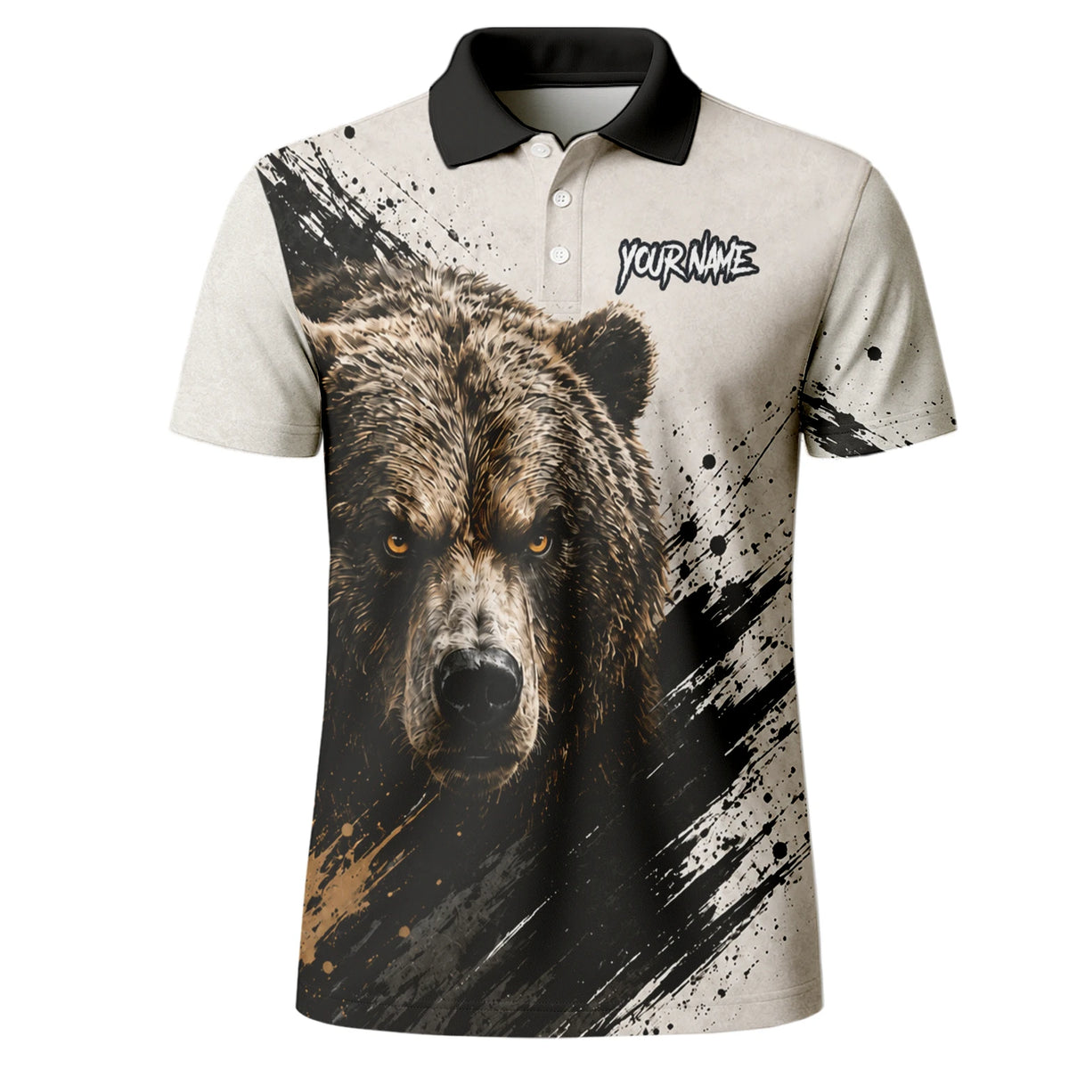 Personalisiertes Dartshirt mit weiß-schwarz-braunem Bären für Herren F926