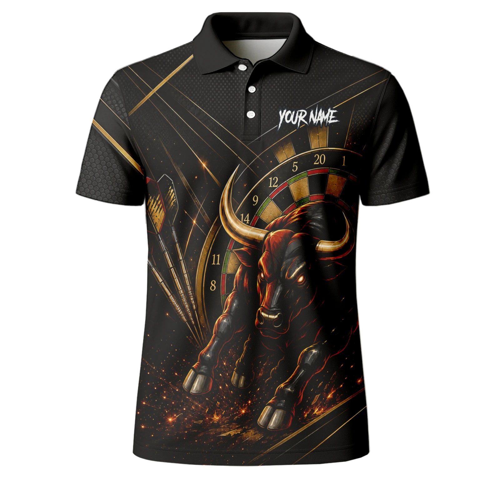 Personalisiertes Schwarz-goldenes Stier Dart Poloshirt für Herren K607