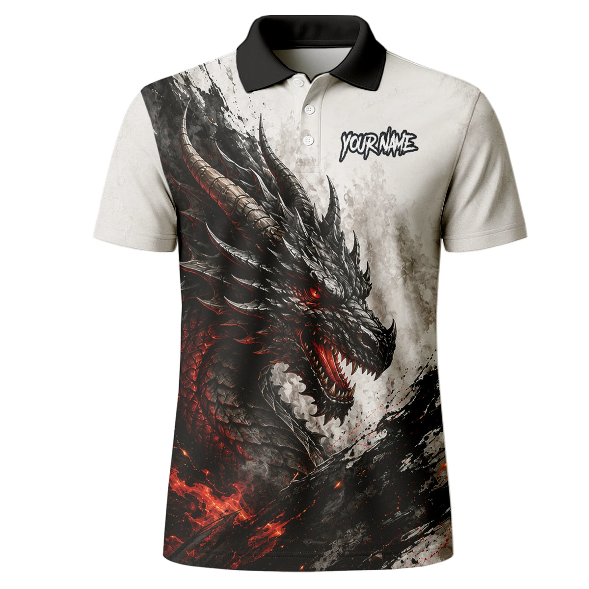 Personalisiertes Dartshirt mit weiß-schwarz-rotem Drachen für Herren Z061