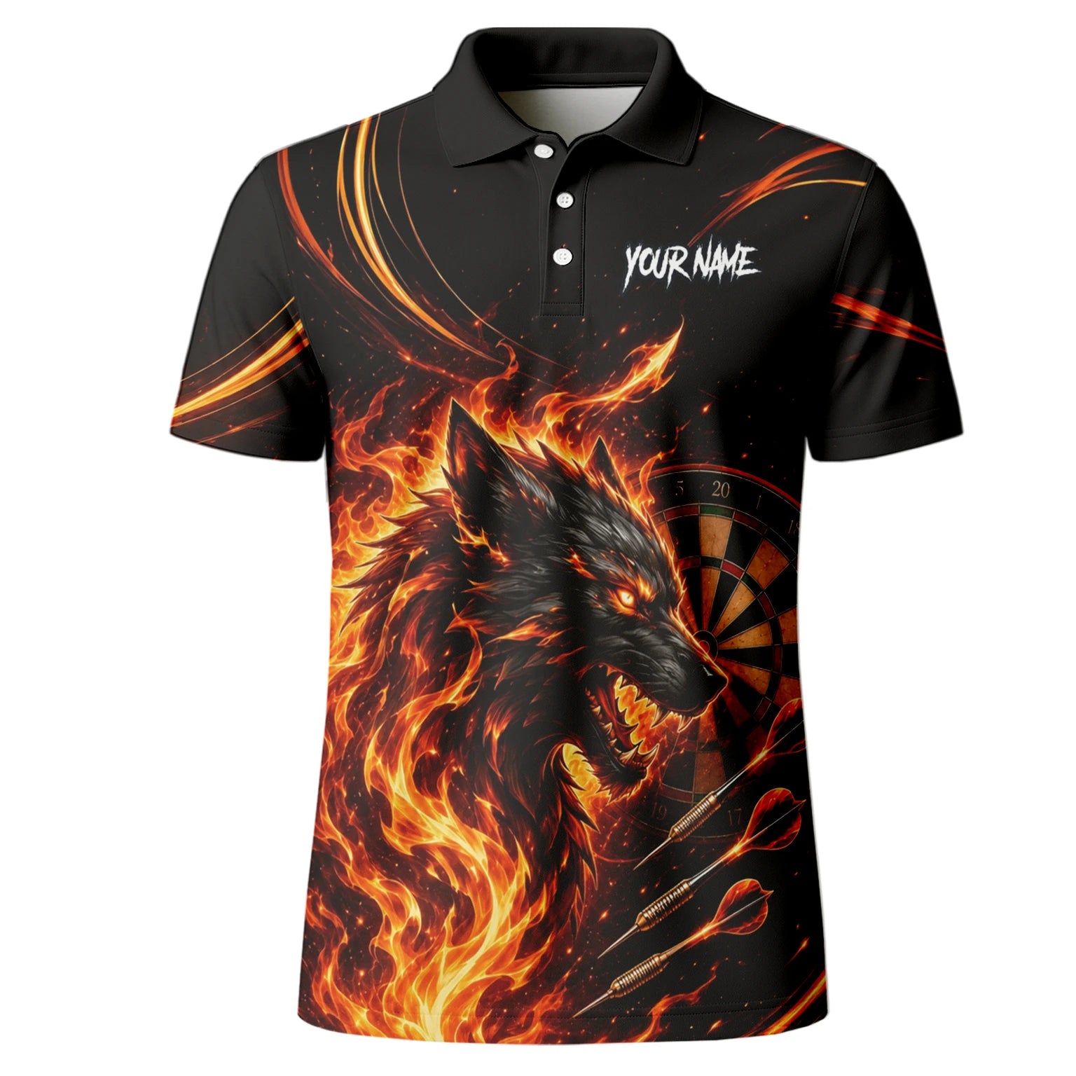 Personalisiertes Flammenwolf Dart Poloshirt für Herren W521
