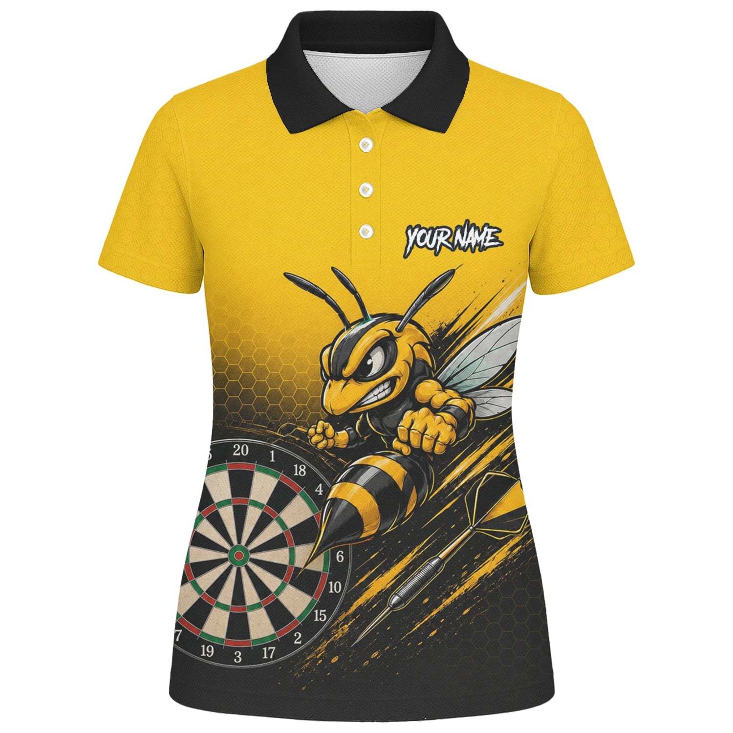 Personalisiertes Gelb-schwarzes Wespen-Dartshirt für Damen F032