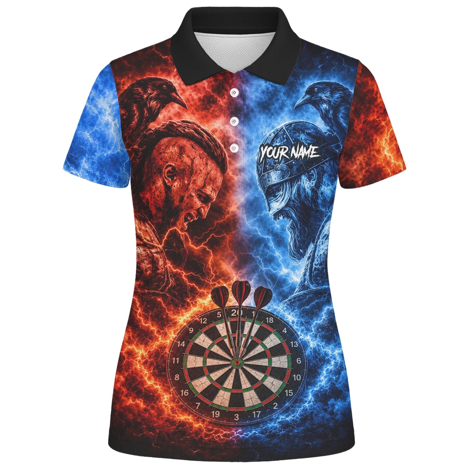 Personalisiertes Rot-blaues Wikinger-Dartshirt für Damen I920