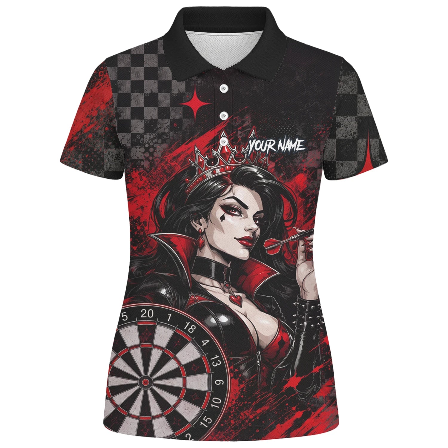 Personalisiertes Schwarz-rotes Herz-Dame-Dartshirt für Damen R803