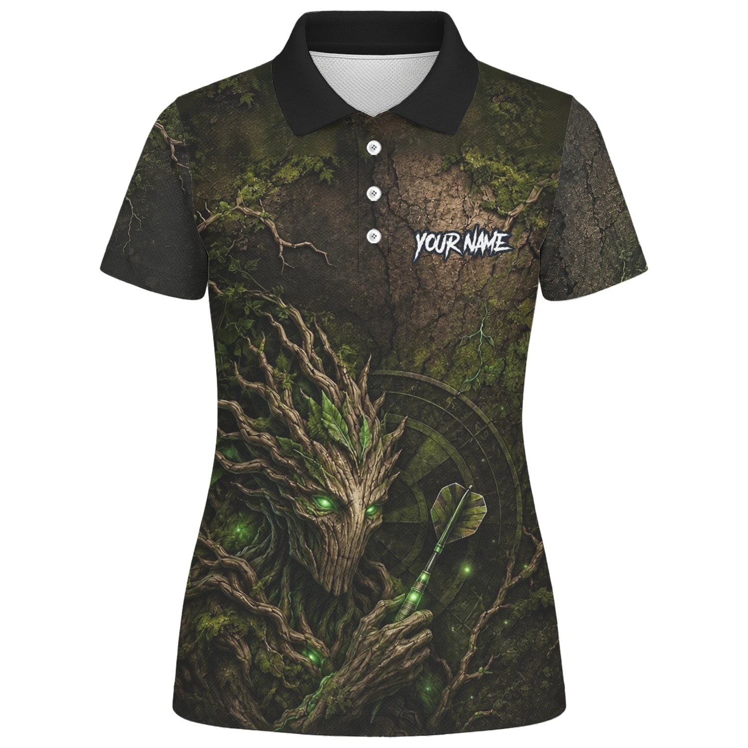 Personalisiertes Dunkelgrünes Baumwesen-Dartboard Dartshirt für Damen C913