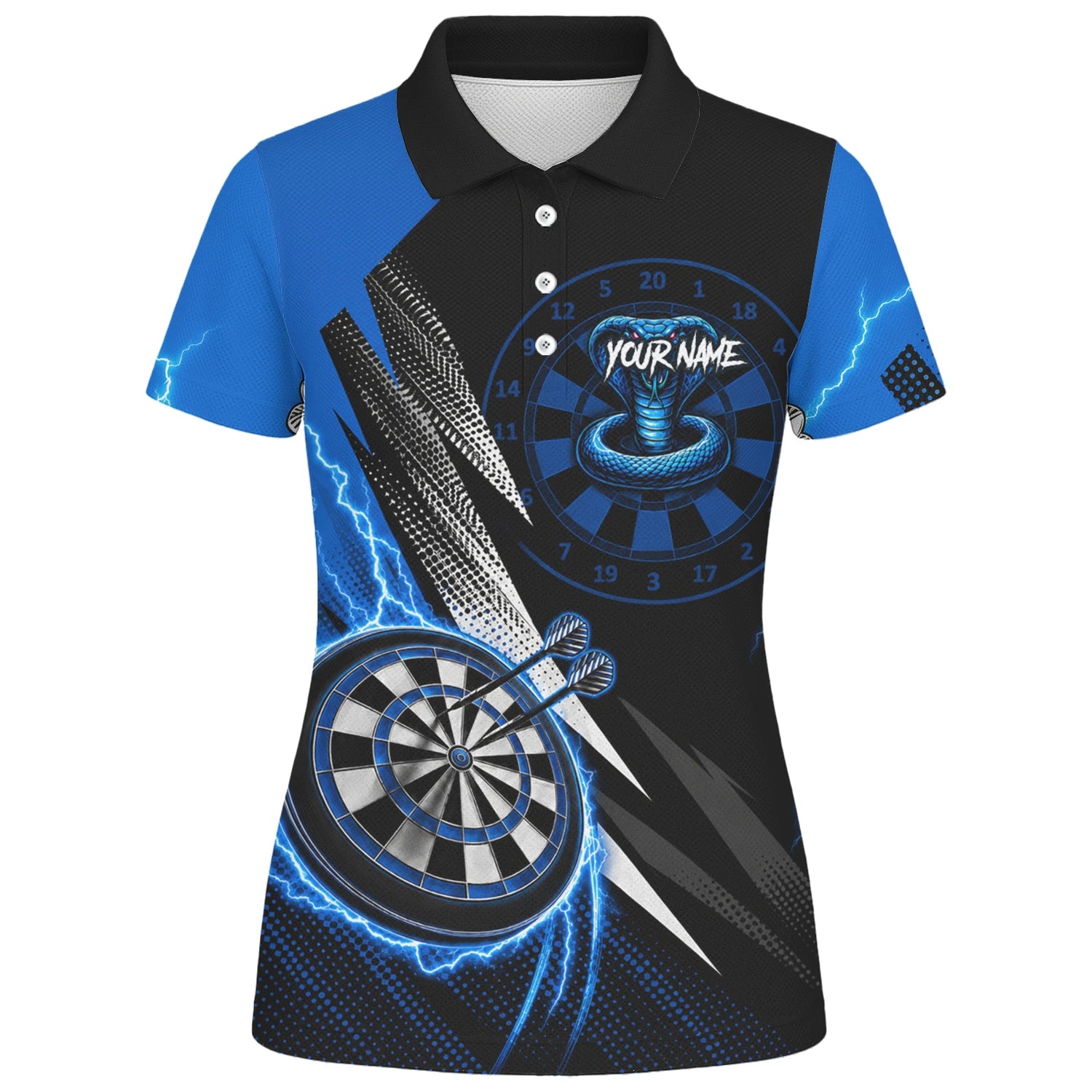 Personalisiertes Blaues Kobra-Blitz Dart Poloshirt für Damen S015