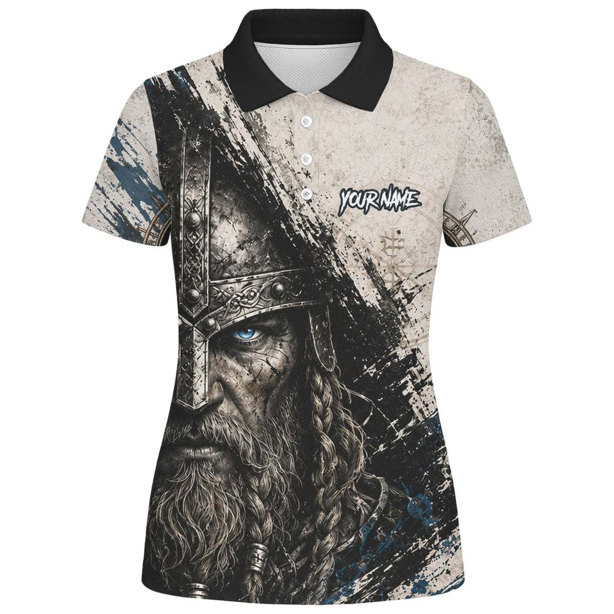 Personalisiertes Dartshirt mit weiß-schwarz-blauem Wikinger für Damen U843