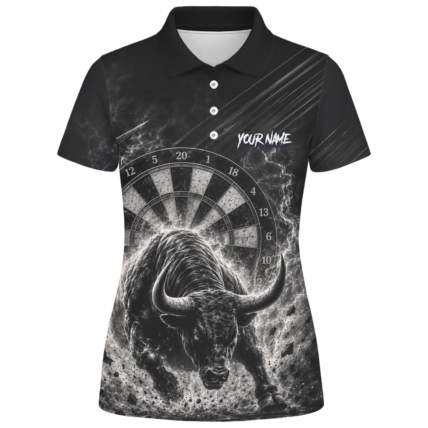Personalisiertes Schwarz-weißes Stierkopf-Dartshirt für Damen V420