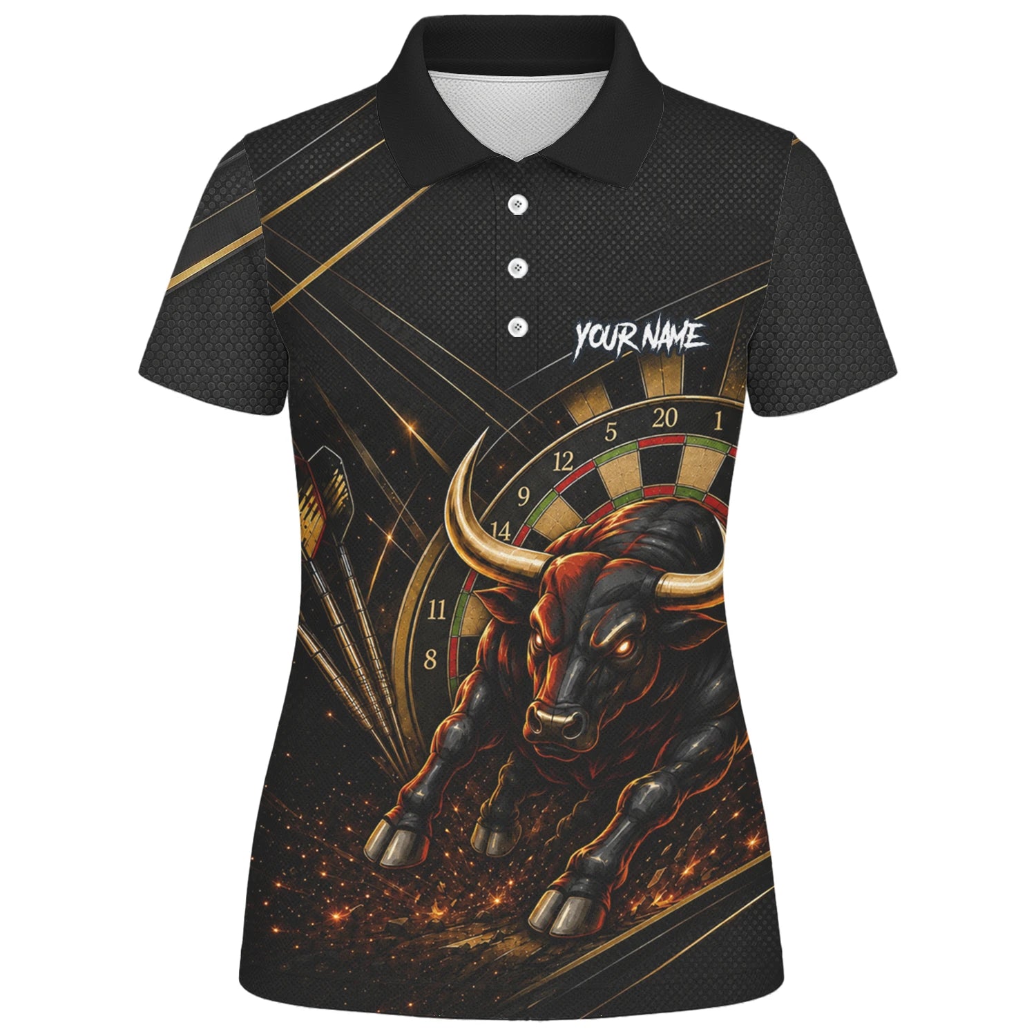 Personalisiertes Schwarz-goldenes Stier Dart Poloshirt für Damen K607
