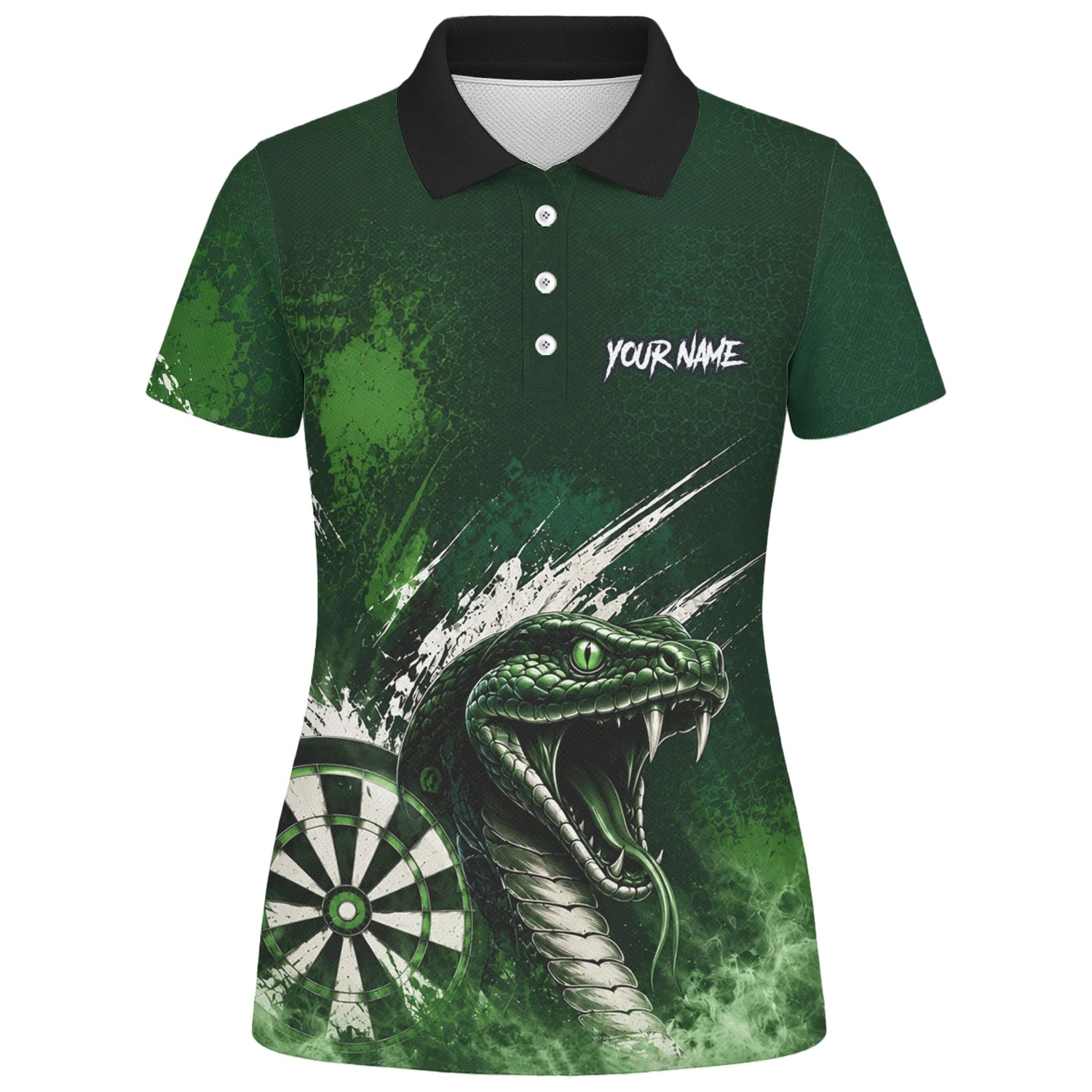 Personalisiertes Grün-schwarzes Kobra-Dartboard Dartshirt für Damen M244