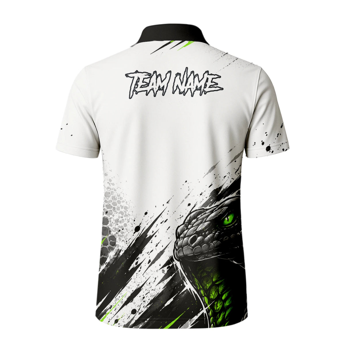 Personalisiertes Dartshirt mit weiß-schwarz-grüner Kobra für Herren Y070