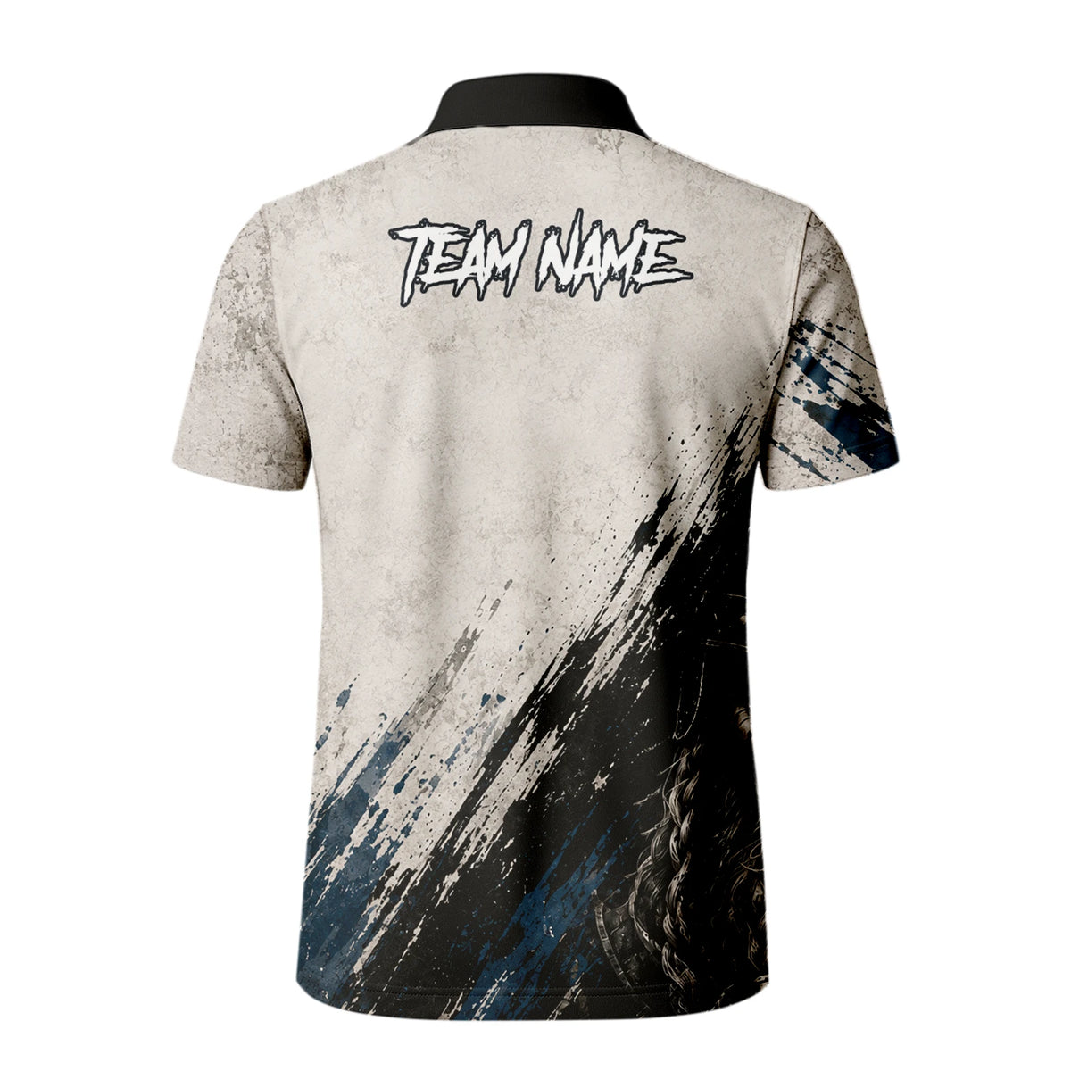 Personalisiertes Dartshirt mit weiß-schwarz-blauem Wikinger für Herren U843