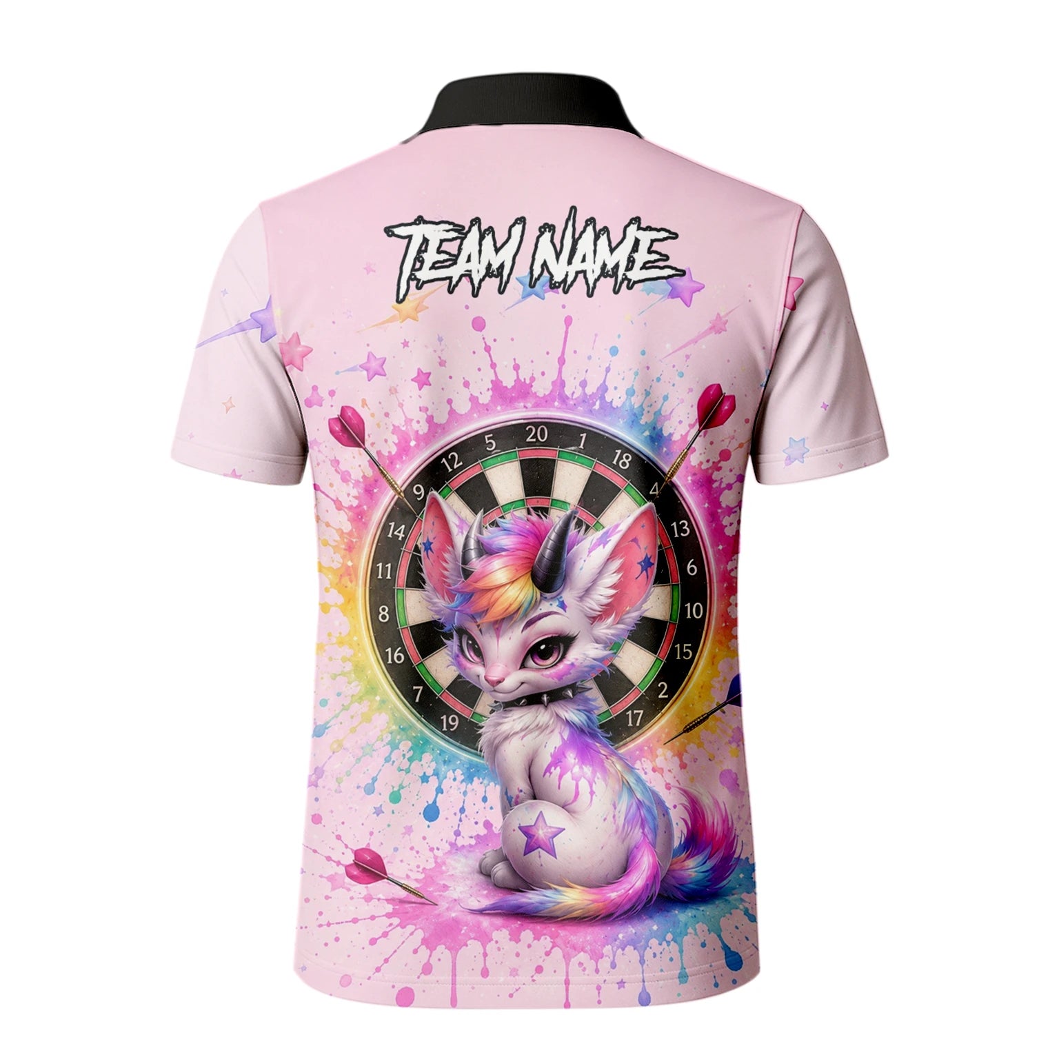 Personalisiertes Rosa Regenbogen Einhorn-Katzen-Dartshirt für Herren X398