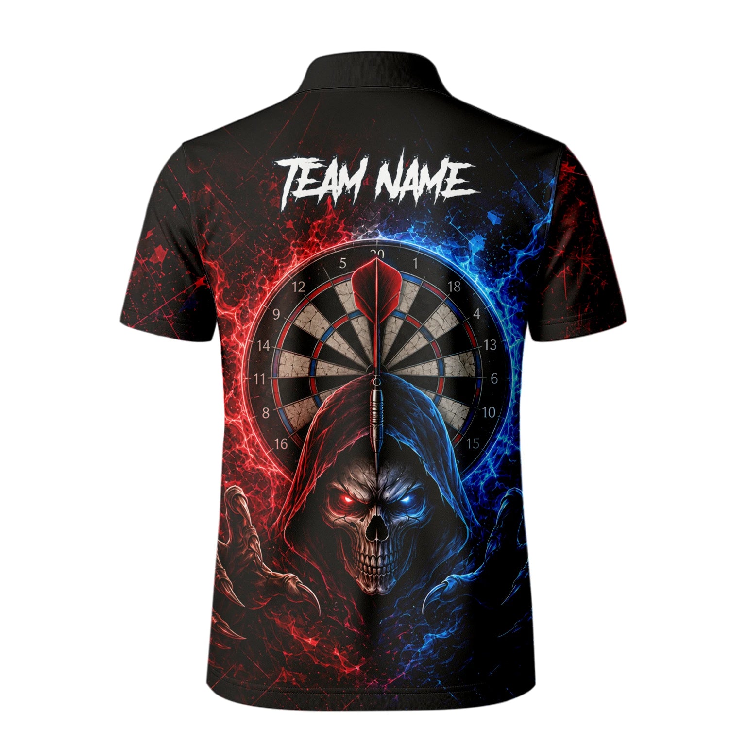 Personalisiertes Rot-blaues Totenkopf Dart Poloshirt für Herren L857