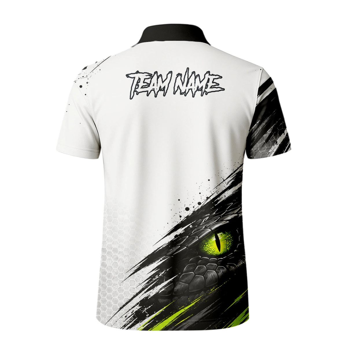 Personalisiertes Dartshirt mit weiß-schwarz-grüner Kobra für Herren I051