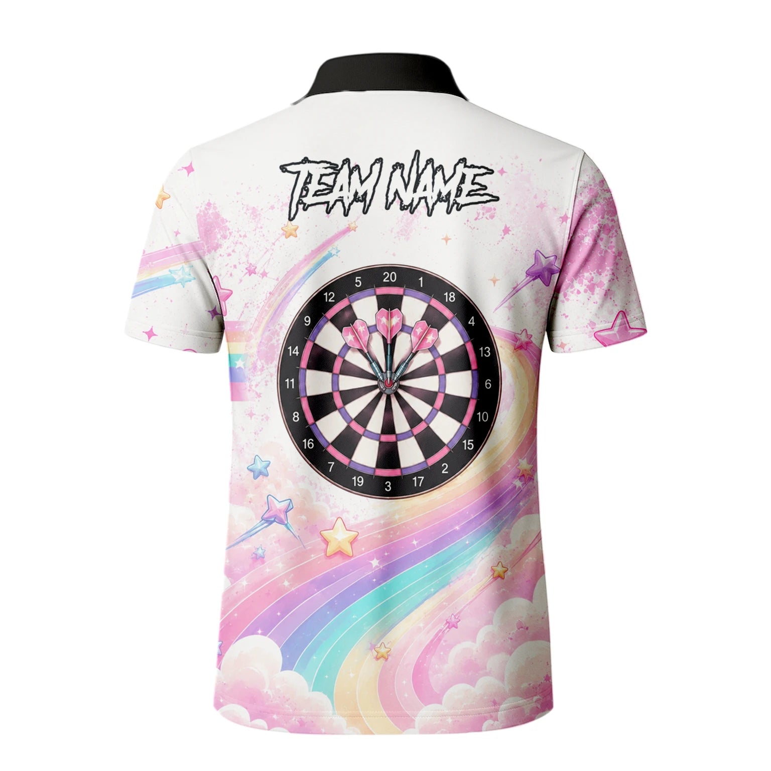 Personalisiertes Weiß-rosa Regenbogen-Einhorn-Dartshirt für Herren F188