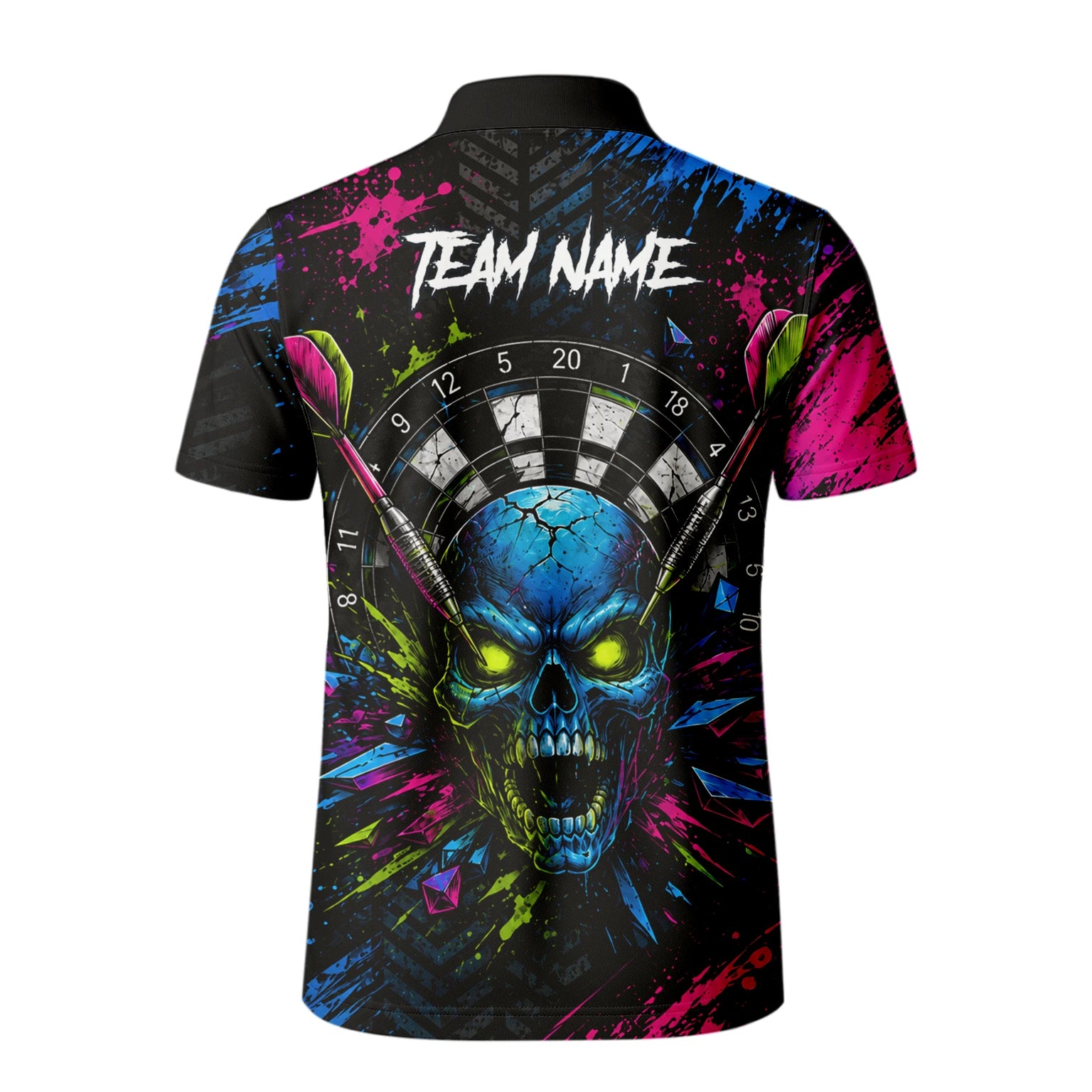 Personalisiertes Neonfarbenes Totenkopf-Dartboard Dartshirt für Herren S232