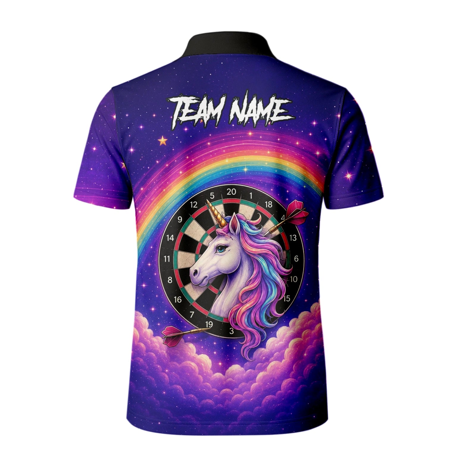 Personalisiertes Regenbogen-Einhorn Dart Poloshirt für Herren V221