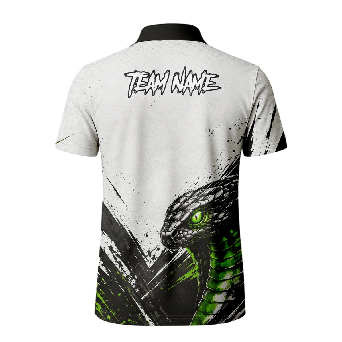Personalisiertes Dartshirt mit weiß-schwarz-grüner Kobra für Herren A017