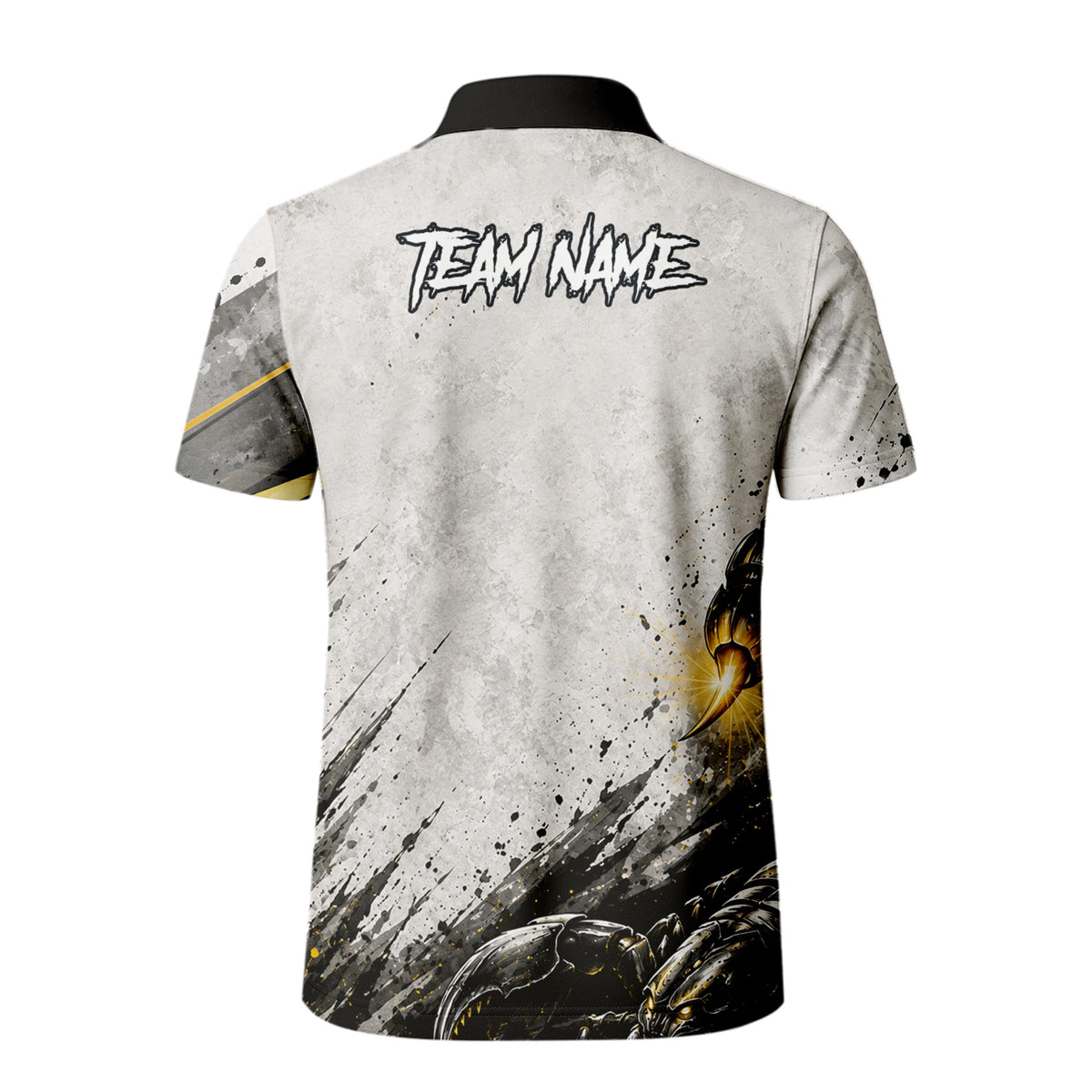 Personalisiertes Dartshirt mit weiß-schwarz-goldenem Skorpion für Herren S226