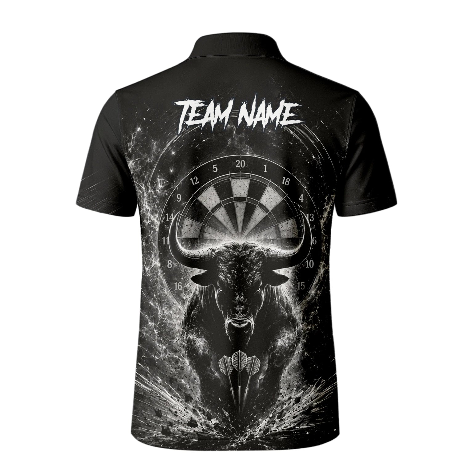 Personalisiertes Schwarz-weißes Stierkopf-Dartshirt für Herren V420