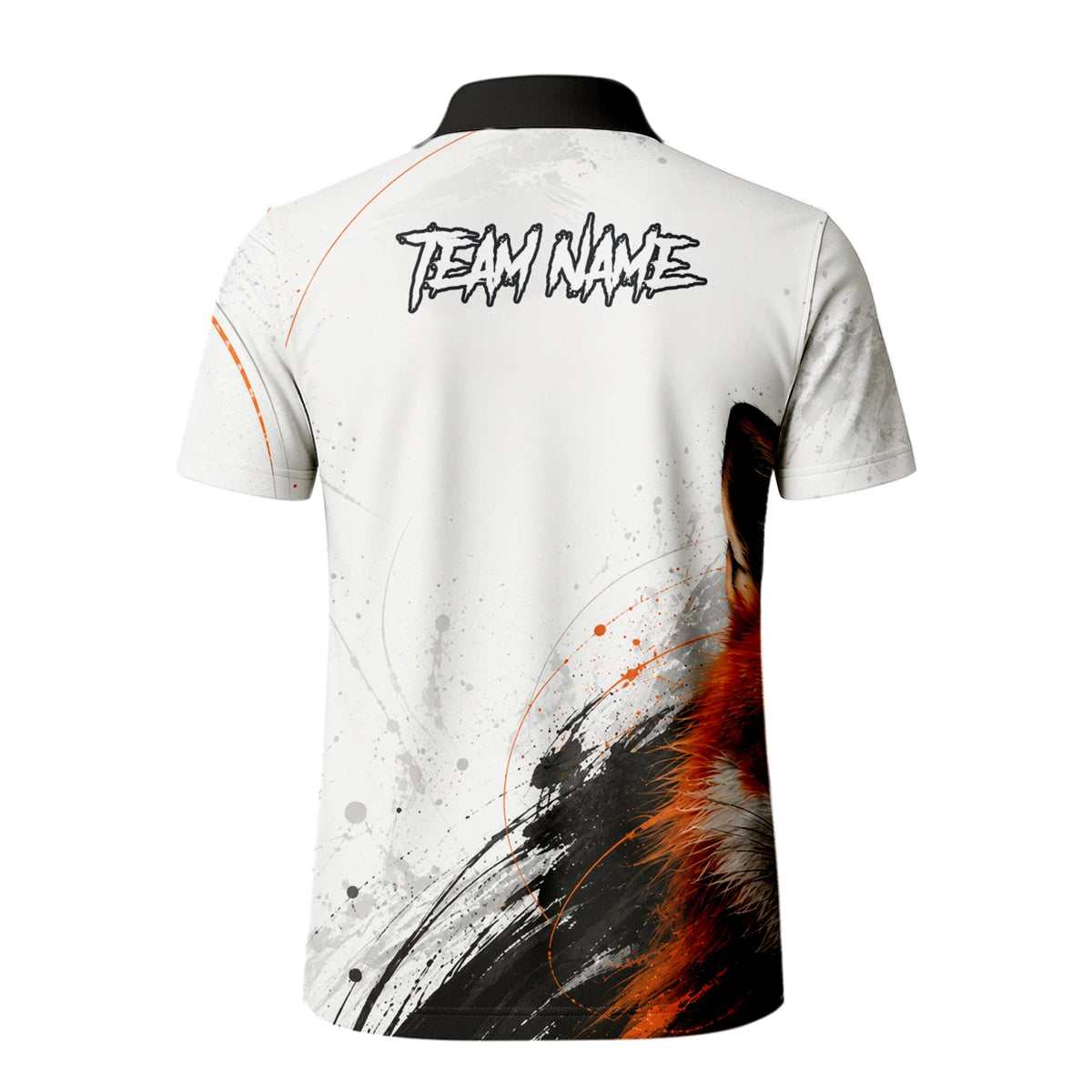 Personalisiertes Dartshirt mit weiß-schwarz-orangenem Fuchs für Herren D228