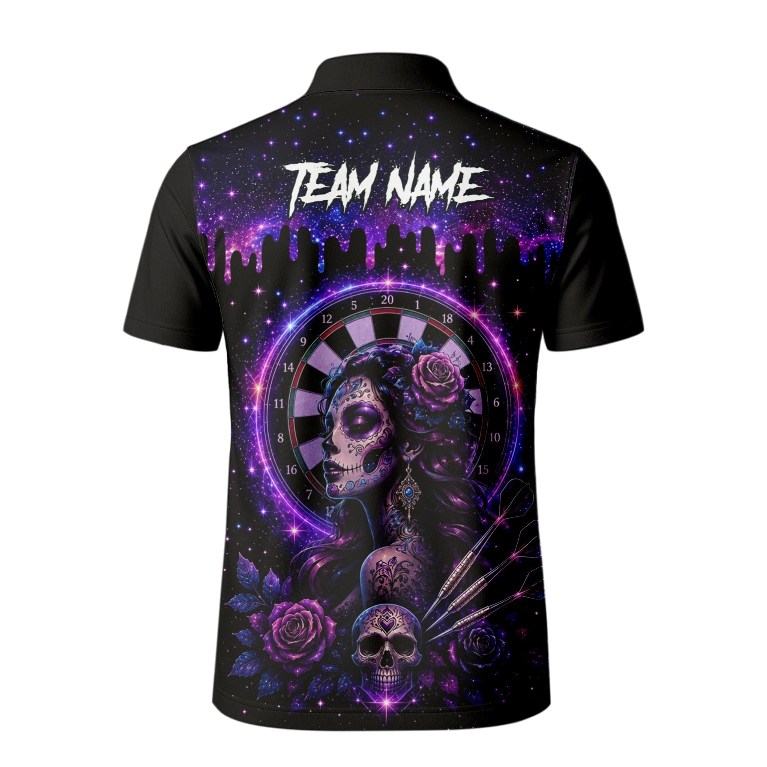 Personalisiertes Lila Galaxie Sugar-Skull-Dartshirt für Herren Z967