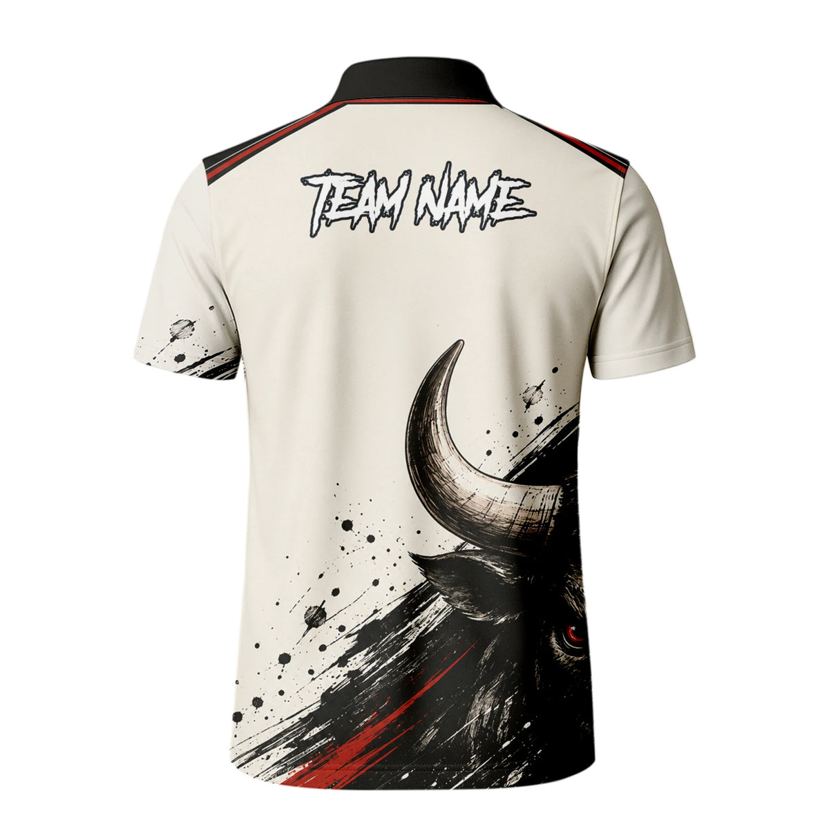 Personalisiertes Dartshirt mit weiß-schwarz-rotem Bullen für Herren H473