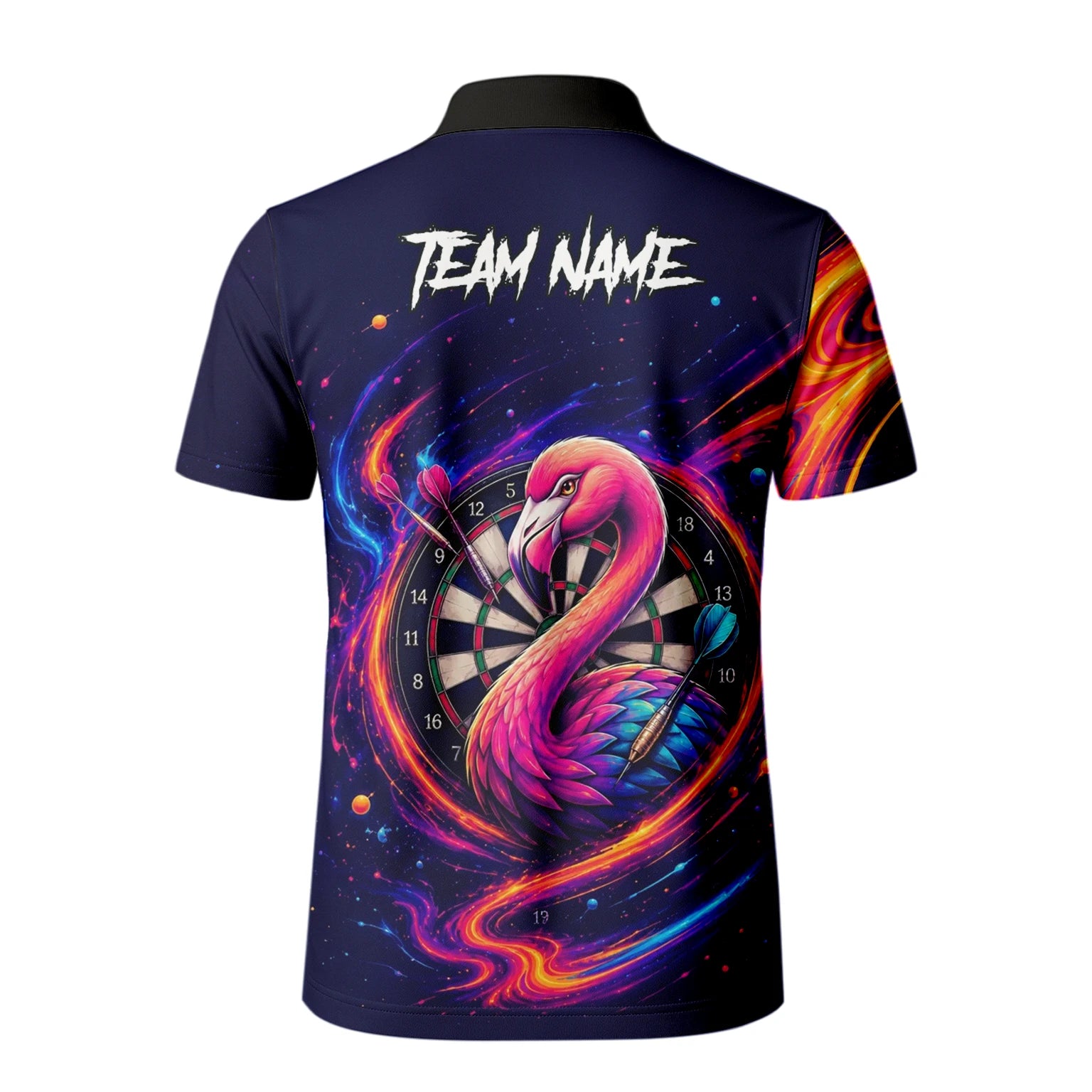 Personalisiertes Neon-Flamingo-Galaxie Dart Poloshirt für Herren D064