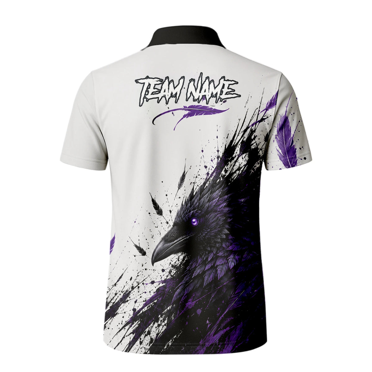 Personalisiertes Dartshirt mit weiß-schwarz-violettem Raben für Herren Z888