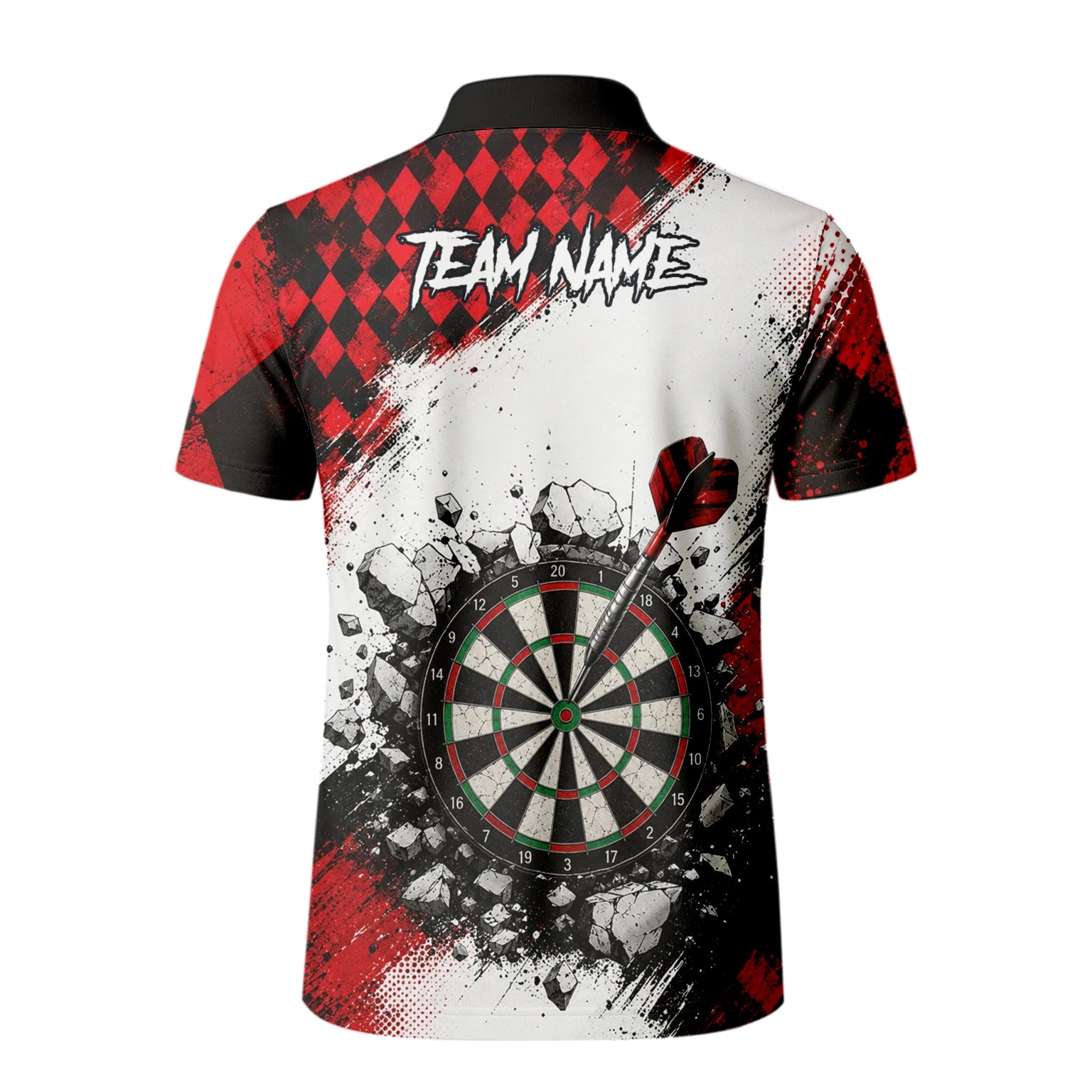 Personalisiertes Rot-schwarzes Gothic-Harlekin Dart Poloshirt für Herren K572