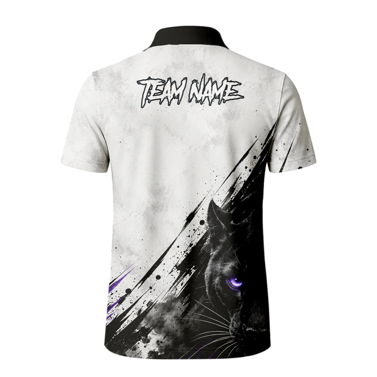 Personalisiertes Dartshirt mit weiß-schwarz-violettem Panther für Herren W442
