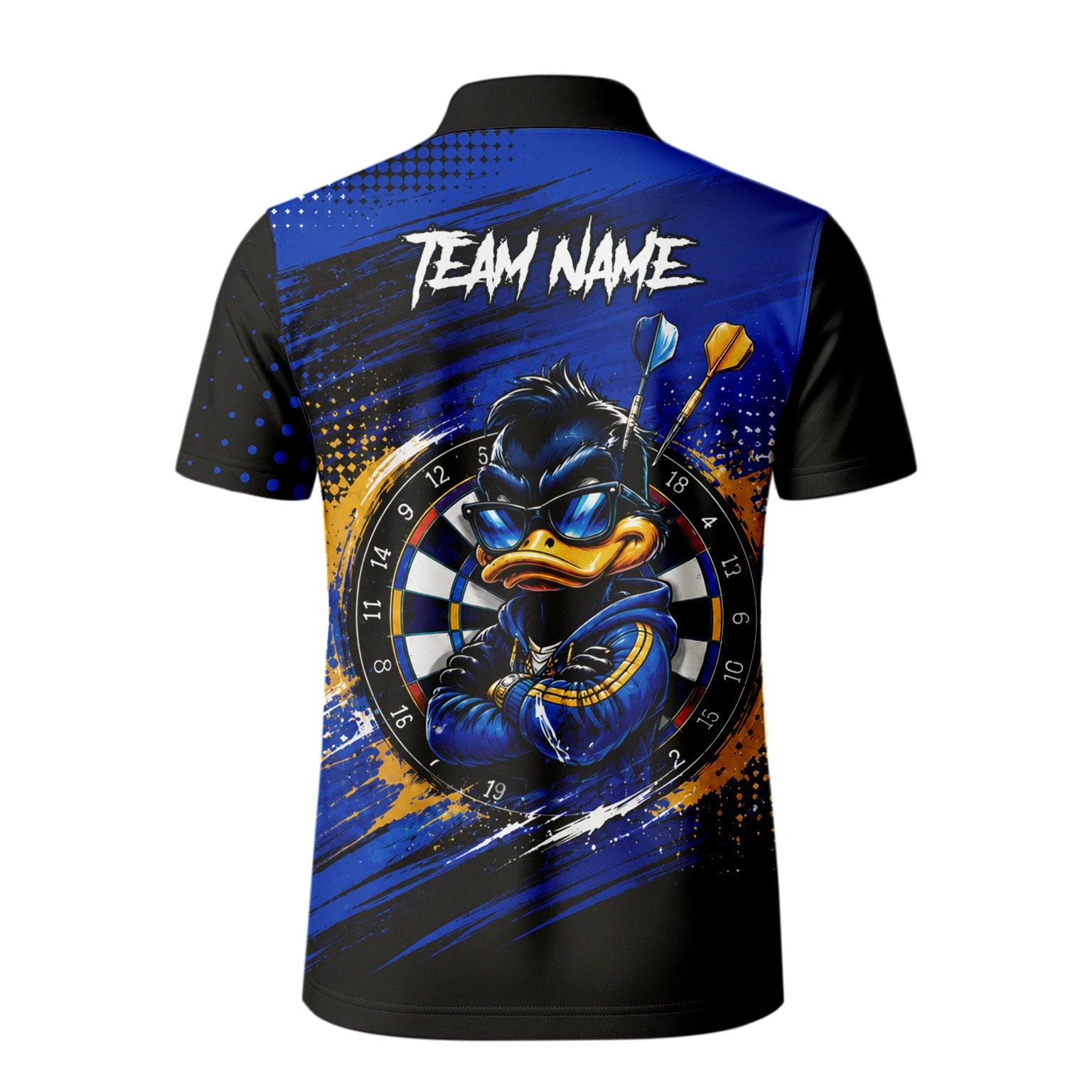 Personalisiertes Blau-goldenes Enten Dart Poloshirt für Herren L859