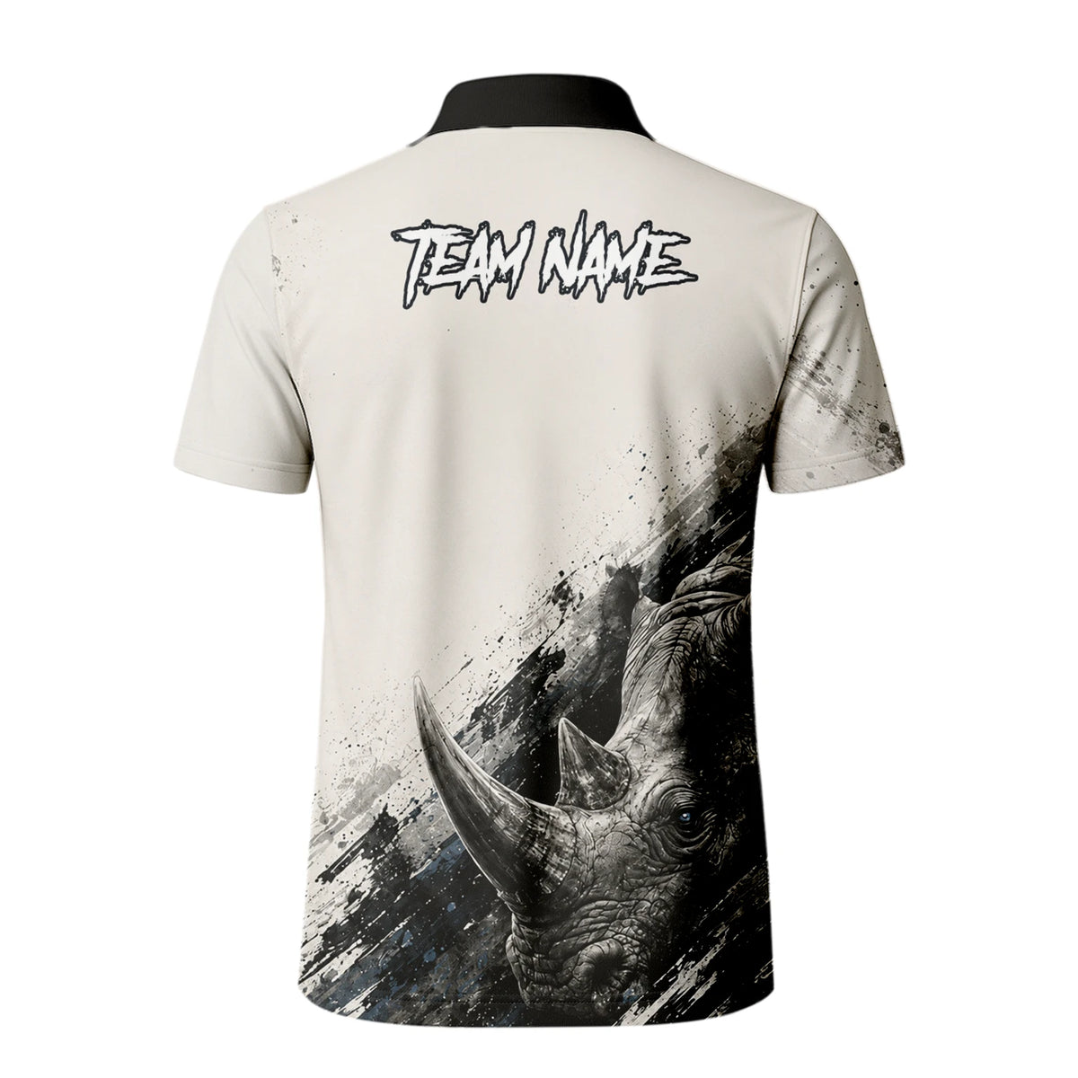 Personalisiertes Dartshirt mit weiß-schwarz-grauem Nashorn für Herren C312