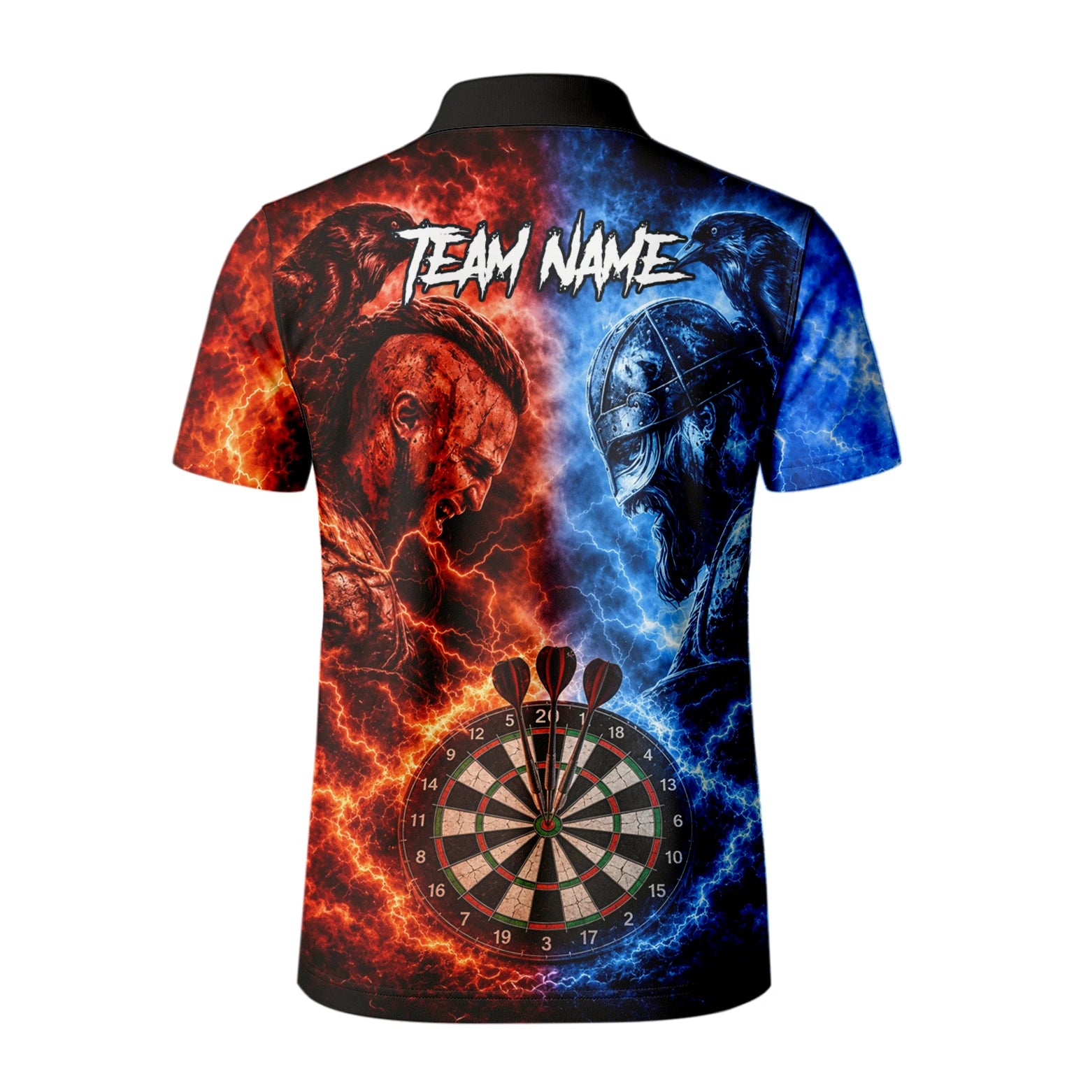 Personalisiertes Rot-blaues Wikinger-Dartshirt für Herren I920