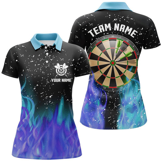 3D Blaue und Lila Feuer Dartscheibe Damen Darts Polo Shirt | Personalisierte Dartshirts für Team Dart Trikots T1212 - Outfitsuche