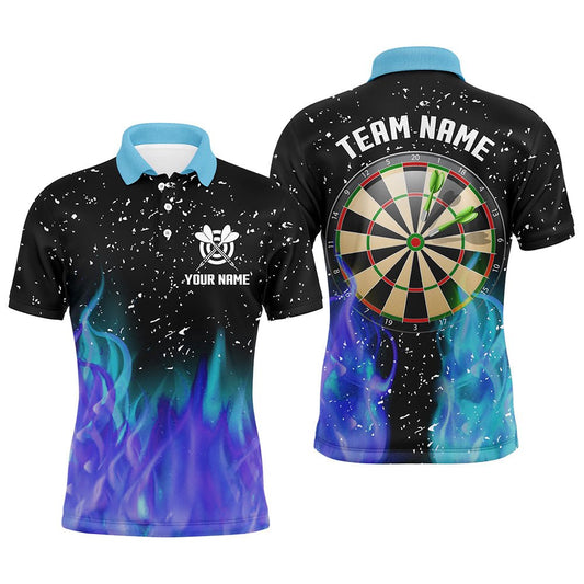 3D Blaue und Lila Feuer Dartscheibe Herren Darts Polo Shirt | Personalisiertes Dartshirt für Team | Hochwertiges Dart Trikot T1212 - Outfitsuche